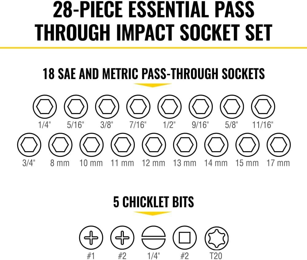 imageKlein Tools 65400KNECT KNECT Essential Pass Through Impact Socket Set SAE and Metric 90Tooth Ratchet MODbox Case 38Inch Drive 28Piece