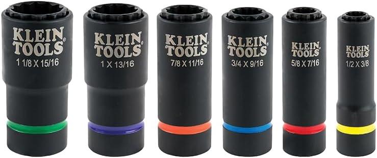 imageKlein Tools 66010 2in1 SAE Impact Socket Set 6Piece Tool Set with 12Point Deep Sockets with 12Inch Drive Includes Tool CaseStandard