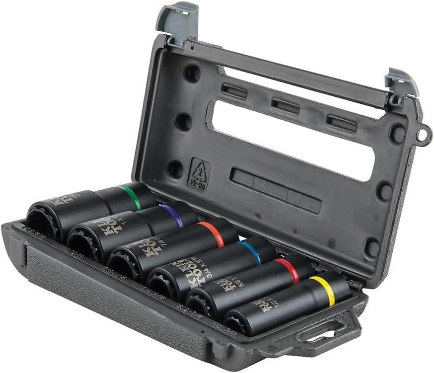 imageKlein Tools 66010 2in1 SAE Impact Socket Set 6Piece Tool Set with 12Point Deep Sockets with 12Inch Drive Includes Tool CaseStandard