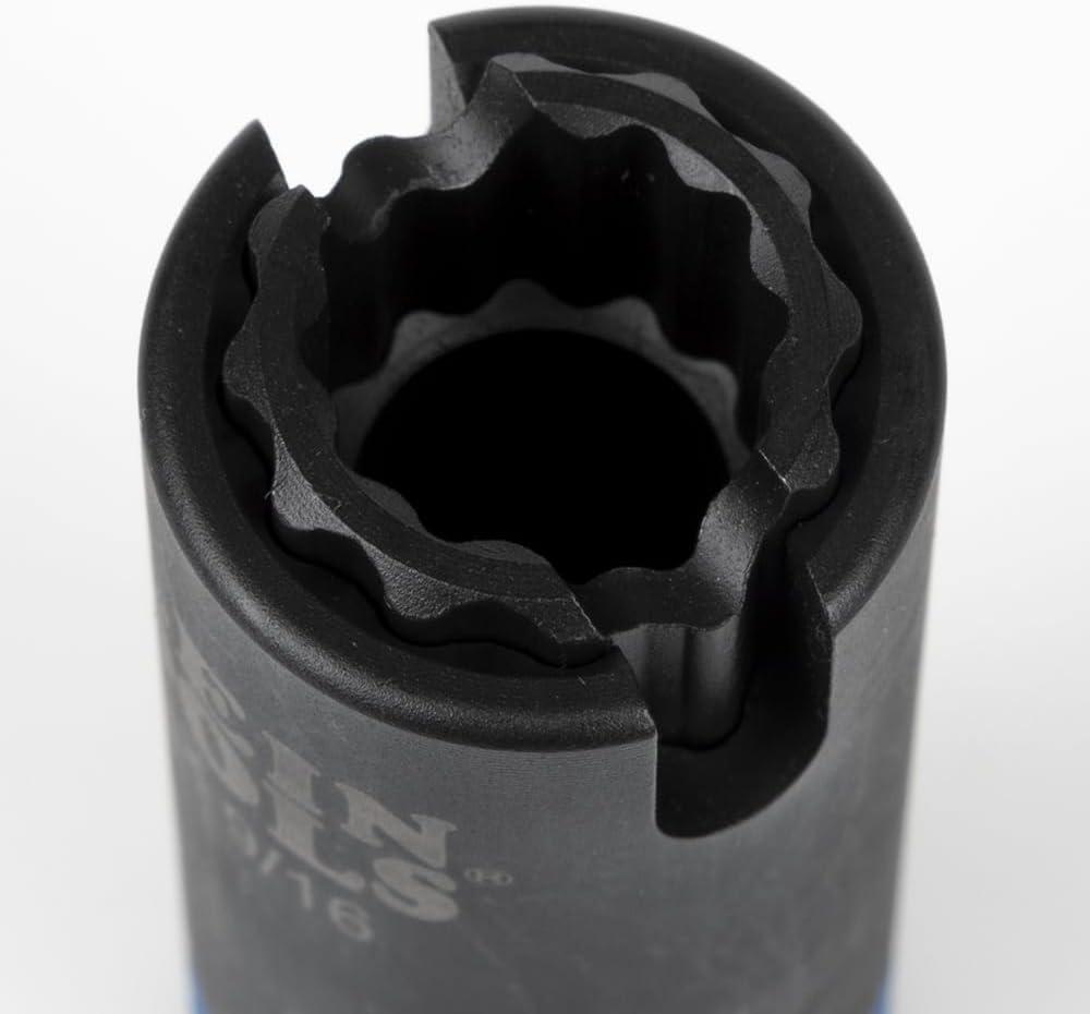 imageKlein Tools 66031 3in1 Slotted Impact Socket 12Point Deep Sockets Coaxial Spring Loaded 34 and 916Inch Hex Sizes 12Inch DriveSocket