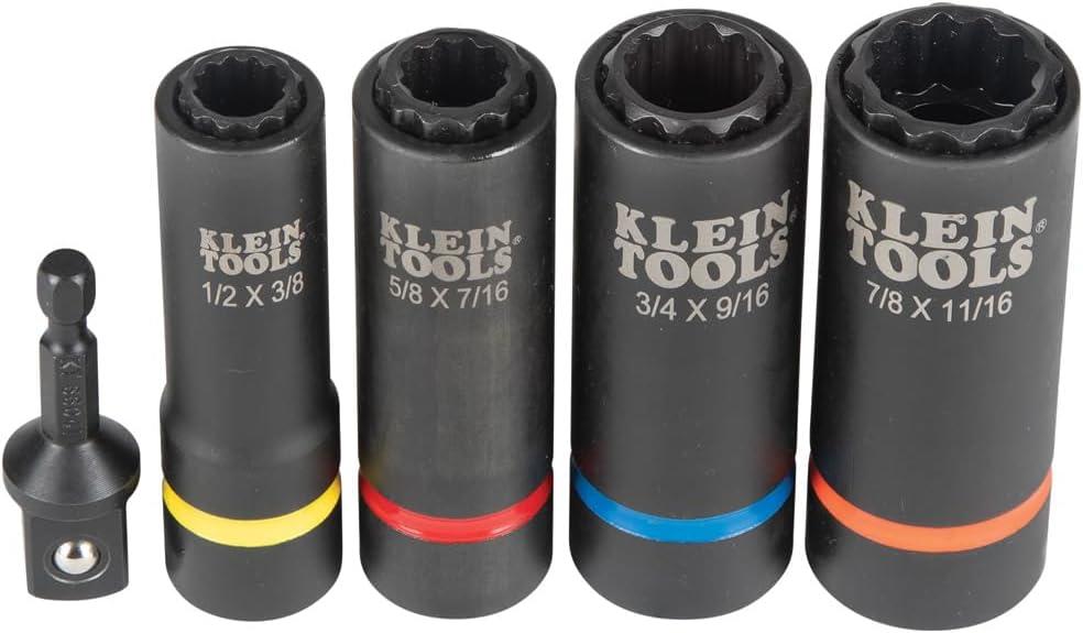 imageKlein Tools 66040 2in1 Impact Socket Set 5Piece Tool Set with 12Point Deep Sockets with 12Inch Drive Includes Tool Case5Piece Set