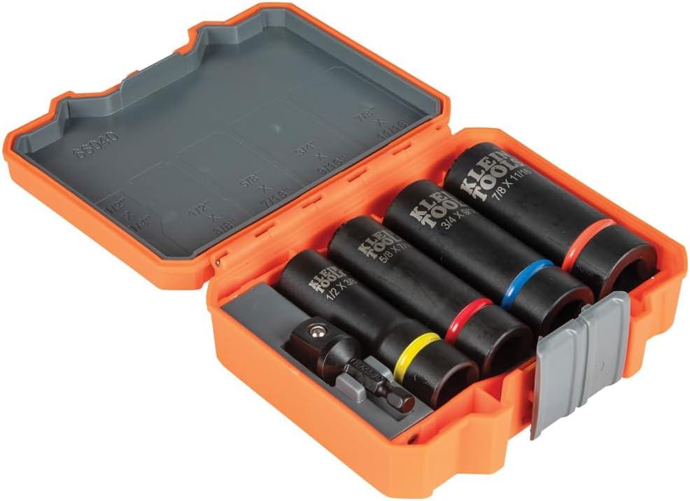 imageKlein Tools 66040 2in1 Impact Socket Set 5Piece Tool Set with 12Point Deep Sockets with 12Inch Drive Includes Tool Case5Piece Set