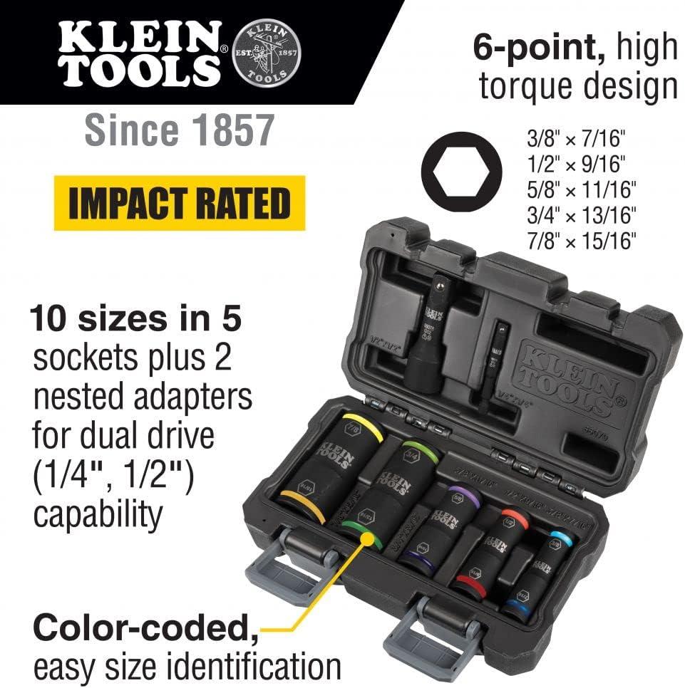 imageKlein Tools 66040 2in1 Impact Socket Set 5Piece Tool Set with 12Point Deep Sockets with 12Inch Drive Includes Tool CaseOne Size