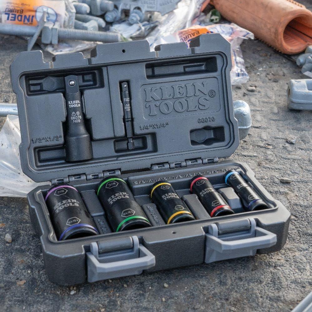 imageKlein Tools 66040 2in1 Impact Socket Set 5Piece Tool Set with 12Point Deep Sockets with 12Inch Drive Includes Tool CaseOne Size