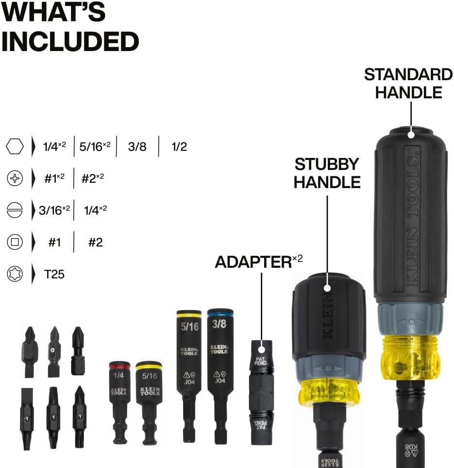 imageKlein Tools 80191 KNECT S ImpactRated MultiBit Screwdriver Set 11in1 and 7in1 Ratcheting Drivers with Phillips Slotted Square Torx Tips Nut Drivers Stubby Driver