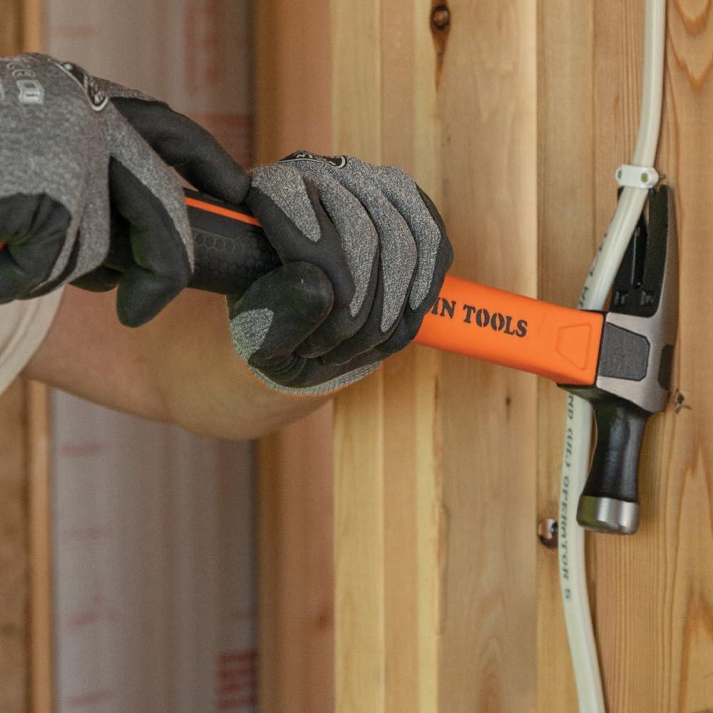 imageKlein Tools 83226 Linemans 26Ounce Claw Milled Hammer Fiberglass Handle Heavy Duty for Utility Poles Milled Face High Visibility Orange18 oz