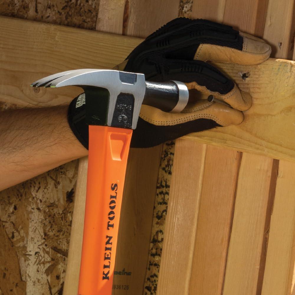 imageKlein Tools 83226 Linemans 26Ounce Claw Milled Hammer Fiberglass Handle Heavy Duty for Utility Poles Milled Face High Visibility Orange18 oz