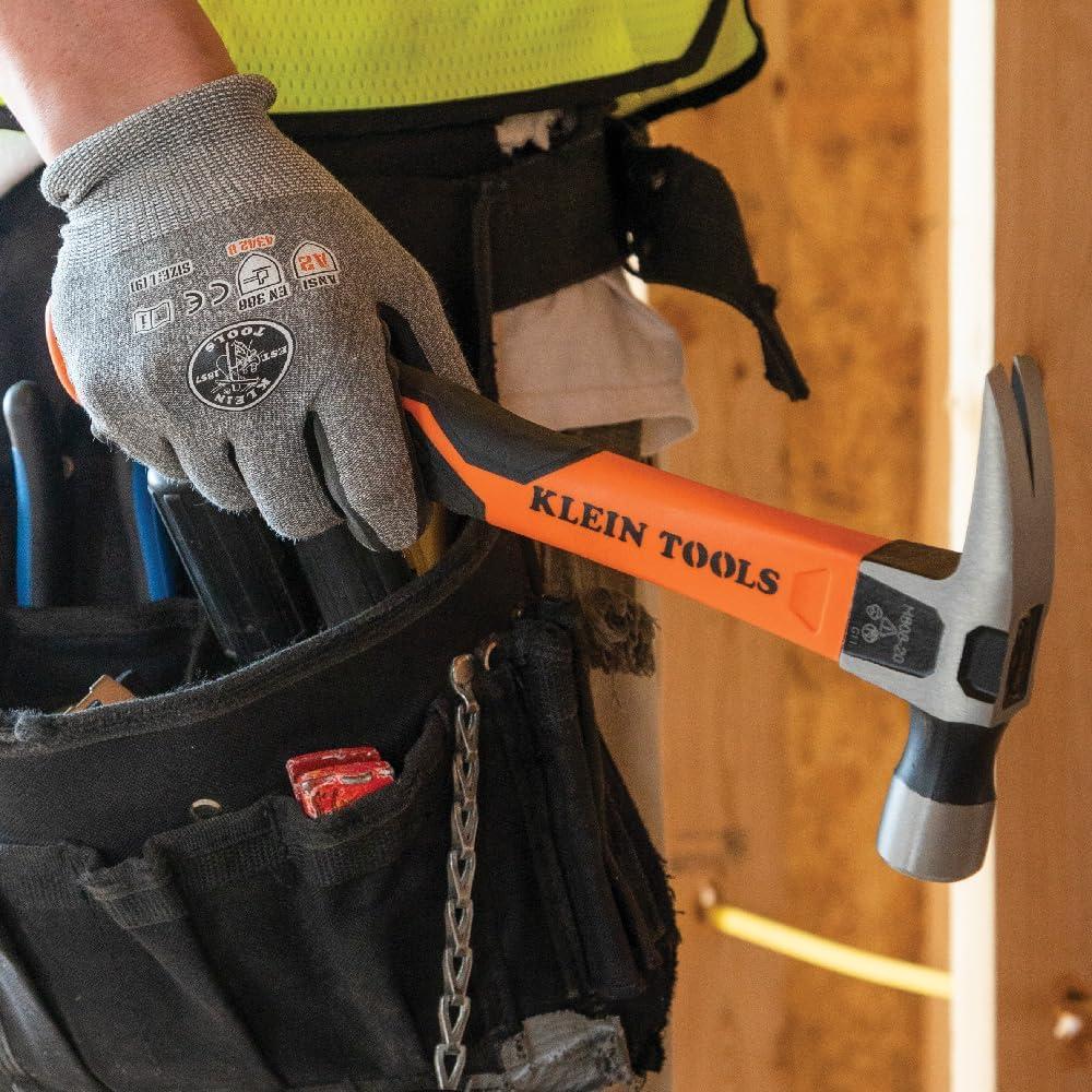 imageKlein Tools 83226 Linemans 26Ounce Claw Milled Hammer Fiberglass Handle Heavy Duty for Utility Poles Milled Face High Visibility Orange18 oz