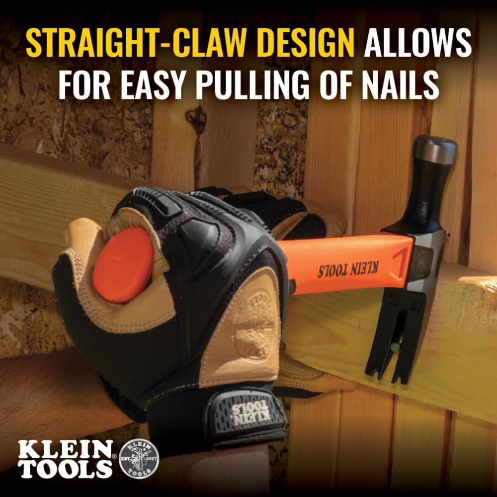 imageKlein Tools 83226 Linemans 26Ounce Claw Milled Hammer Fiberglass Handle Heavy Duty for Utility Poles Milled Face High Visibility Orange18 oz