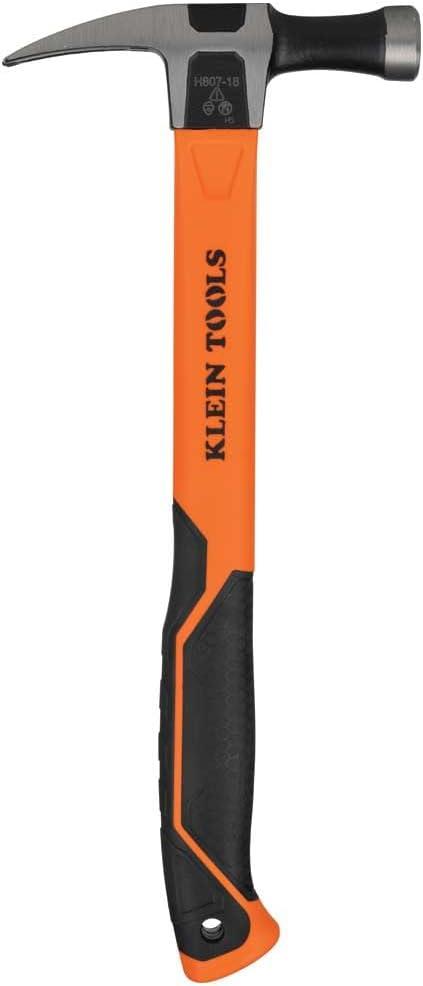 imageKlein Tools 83226 Linemans 26Ounce Claw Milled Hammer Fiberglass Handle Heavy Duty for Utility Poles Milled Face High Visibility Orange18 oz