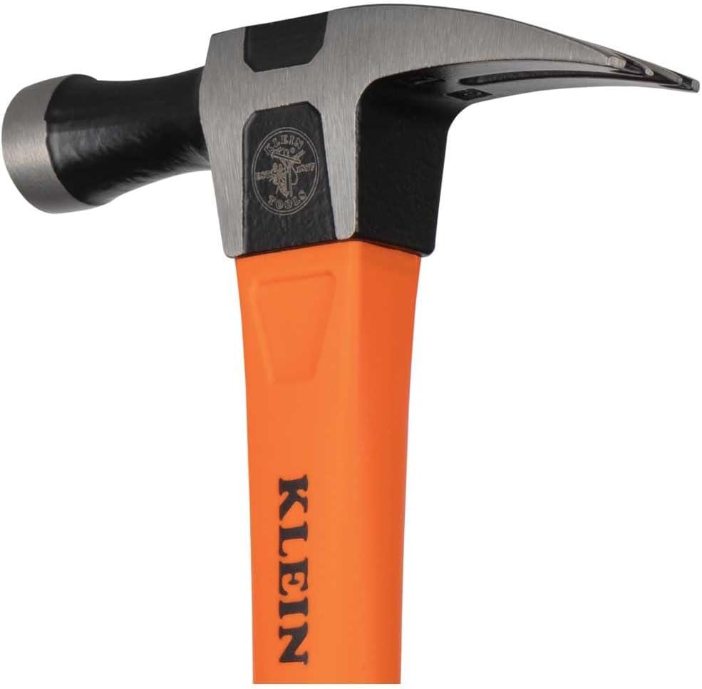 imageKlein Tools 83226 Linemans 26Ounce Claw Milled Hammer Fiberglass Handle Heavy Duty for Utility Poles Milled Face High Visibility Orange18 oz