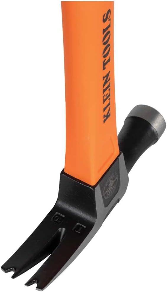 imageKlein Tools 83226 Linemans 26Ounce Claw Milled Hammer Fiberglass Handle Heavy Duty for Utility Poles Milled Face High Visibility Orange18 oz