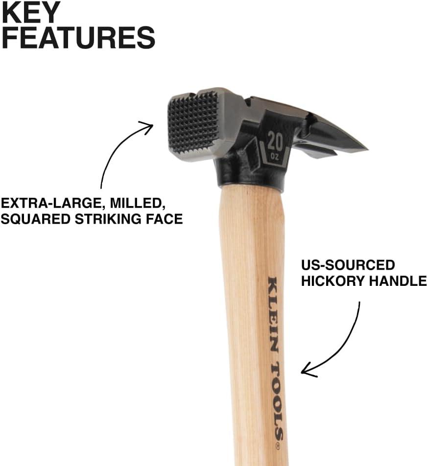 imageKlein Tools 83226 Linemans 26Ounce Claw Milled Hammer Fiberglass Handle Heavy Duty for Utility Poles Milled Face High Visibility Orange20 oz