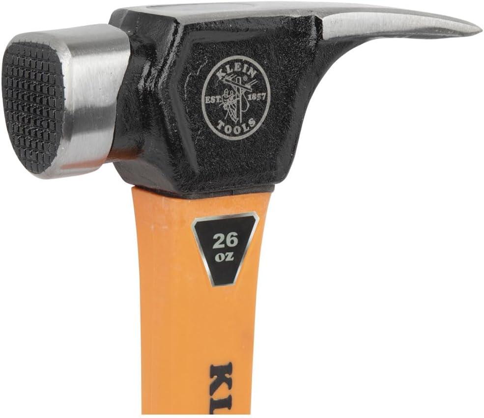 imageKlein Tools 83226 Linemans 26Ounce Claw Milled Hammer Fiberglass Handle Heavy Duty for Utility Poles Milled Face High Visibility Orange26 oz