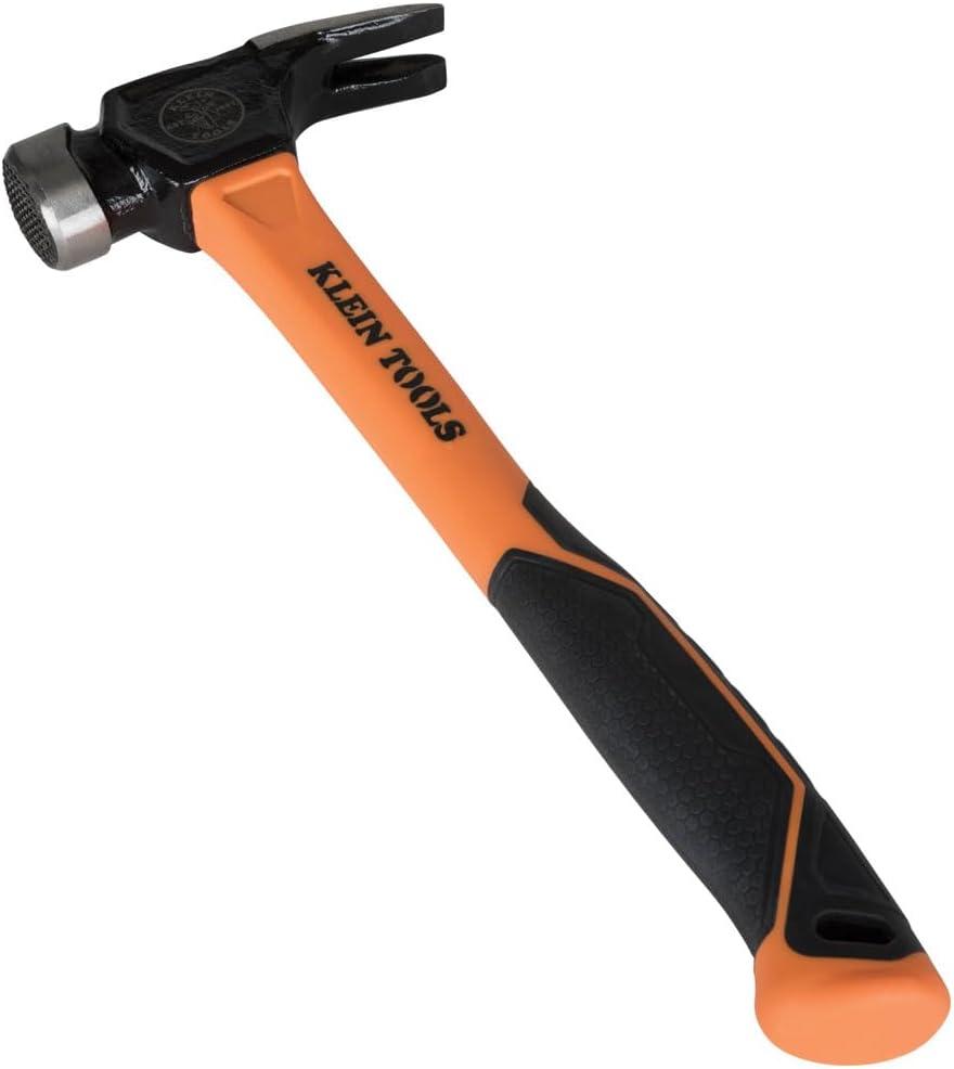 imageKlein Tools 83226 Linemans 26Ounce Claw Milled Hammer Fiberglass Handle Heavy Duty for Utility Poles Milled Face High Visibility Orange26 oz