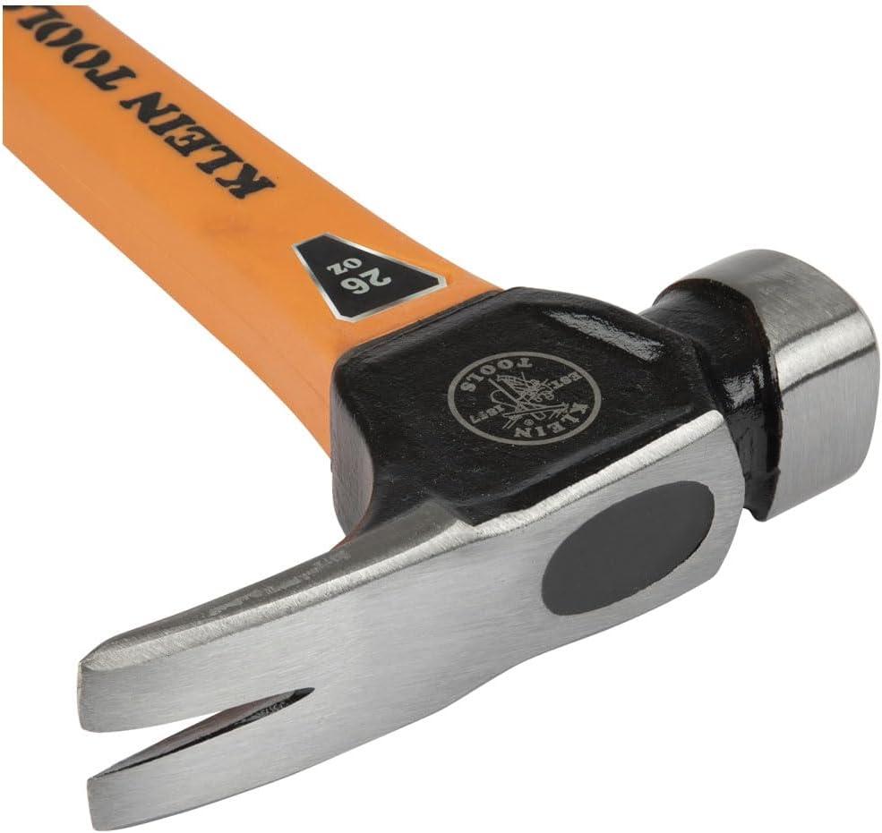 imageKlein Tools 83226 Linemans 26Ounce Claw Milled Hammer Fiberglass Handle Heavy Duty for Utility Poles Milled Face High Visibility Orange26 oz