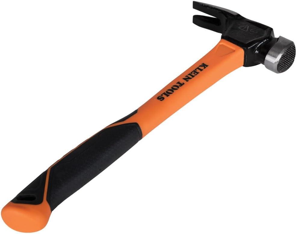 imageKlein Tools 83226 Linemans 26Ounce Claw Milled Hammer Fiberglass Handle Heavy Duty for Utility Poles Milled Face High Visibility Orange26 oz