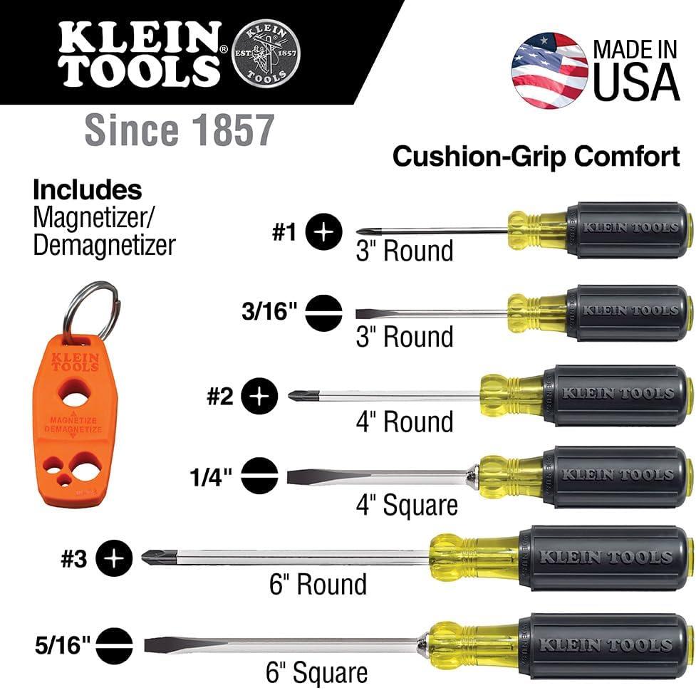 imageKlein Tools 85146 Screwdriver Set with Magnetizer  Demagnetizer for Magnetic Tips 3 Slotted 3 Phillips Home Improvement 7Piece6 Piece Set with Magnetizer