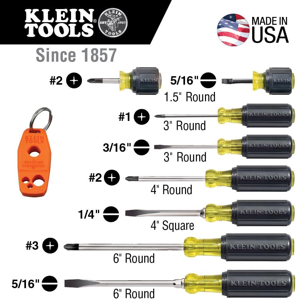 imageKlein Tools 85148 Screwdriver Set with Magnetizer  Demagnetizer for Magnetic Tips Flathead and Phillips Home Improvement 9Piece16Piece Screwdriver Set