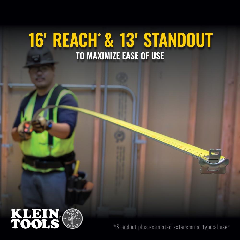 imageKlein Tools 9225 Tape Measure HeavyDuty Measuring Tape with 25Foot DoubleHook DoubleSided Nylon Reinforced Blade with Metal Belt Clip25Foot