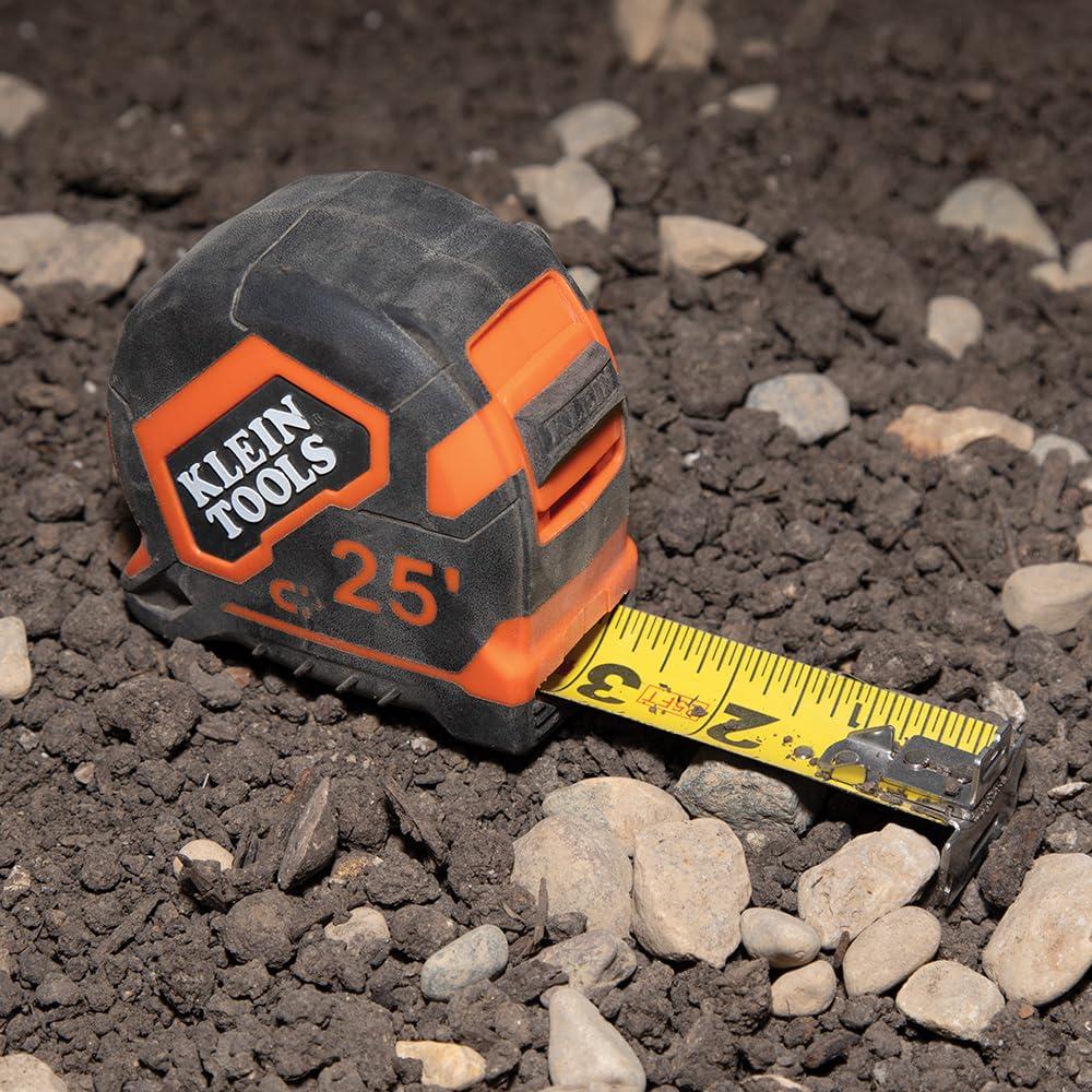 imageKlein Tools 9225 Tape Measure HeavyDuty Measuring Tape with 25Foot DoubleHook DoubleSided Nylon Reinforced Blade with Metal Belt Clip25Foot