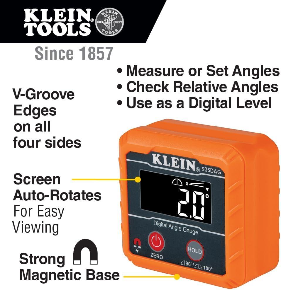 imageKlein Tools 935DAG Digital Electronic Level and Angle Gauge Measures 0  90 and 0  180 Degree Ranges Measures and Sets AnglesKit