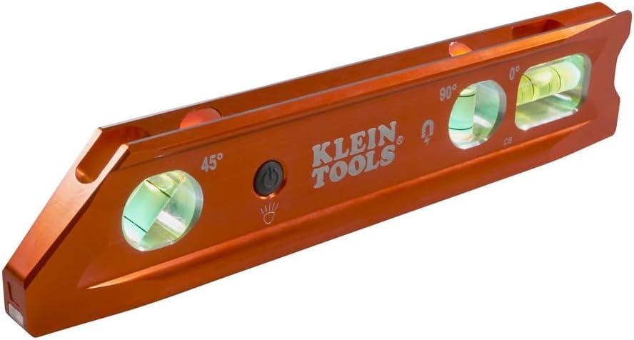 imageKlein Tools 935RB Torpedo Level 8Inch Billet Magnetic Level 0304590 Degree Vials VGroove Tapered Nose HighVisibility Vial and BodyLighted