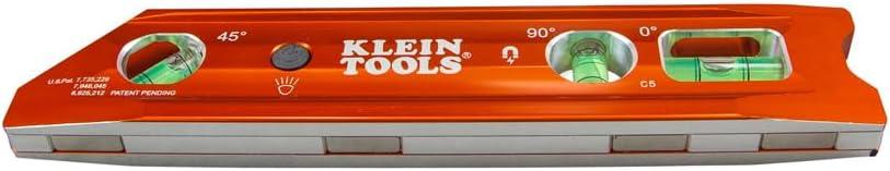 imageKlein Tools 935RB Torpedo Level 8Inch Billet Magnetic Level 0304590 Degree Vials VGroove Tapered Nose HighVisibility Vial and BodyLighted