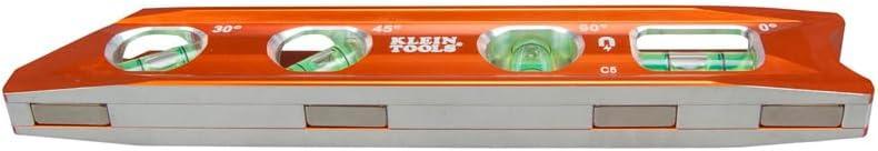imageKlein Tools 935RB Torpedo Level 8Inch Billet Magnetic Level 0304590 Degree Vials VGroove Tapered Nose HighVisibility Vial and BodyStandard