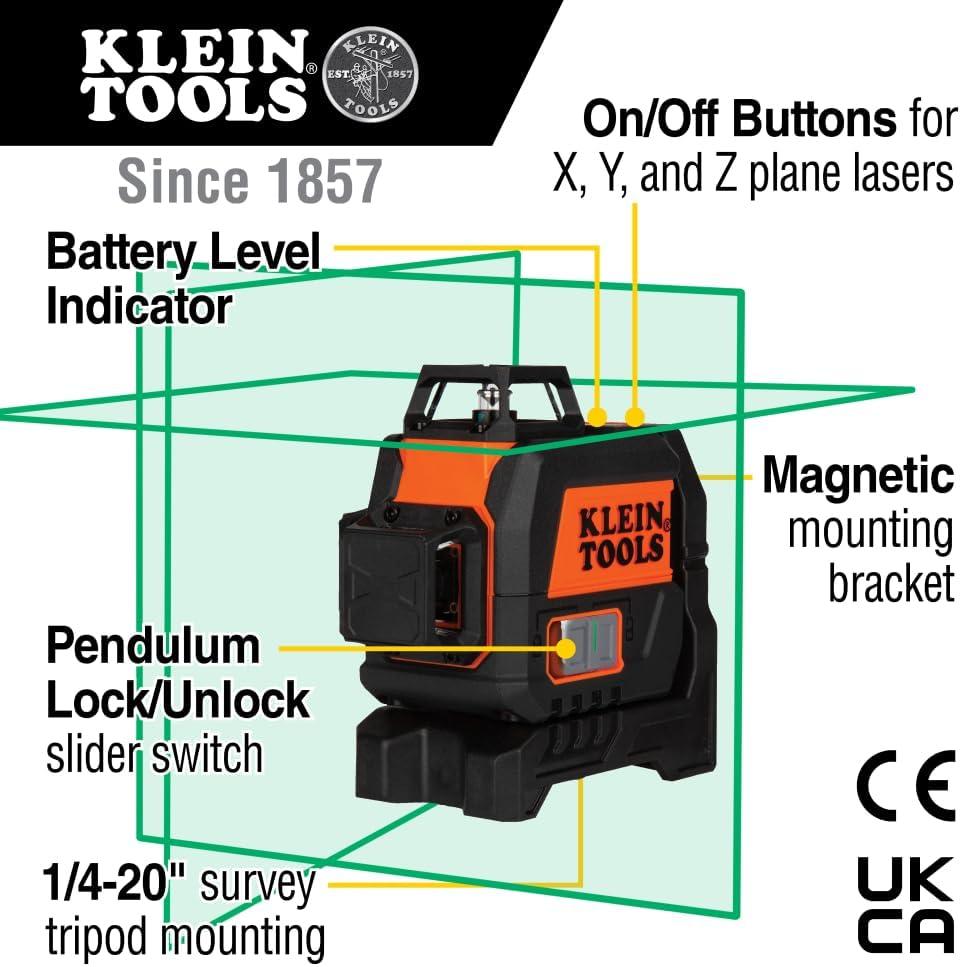 imageKlein Tools 93CPLG Compact SelfLeveling Laser Level Bright Green Cross Line 360Degree Laser Planes Rechargeable Magnetic Mount360Degree Planar