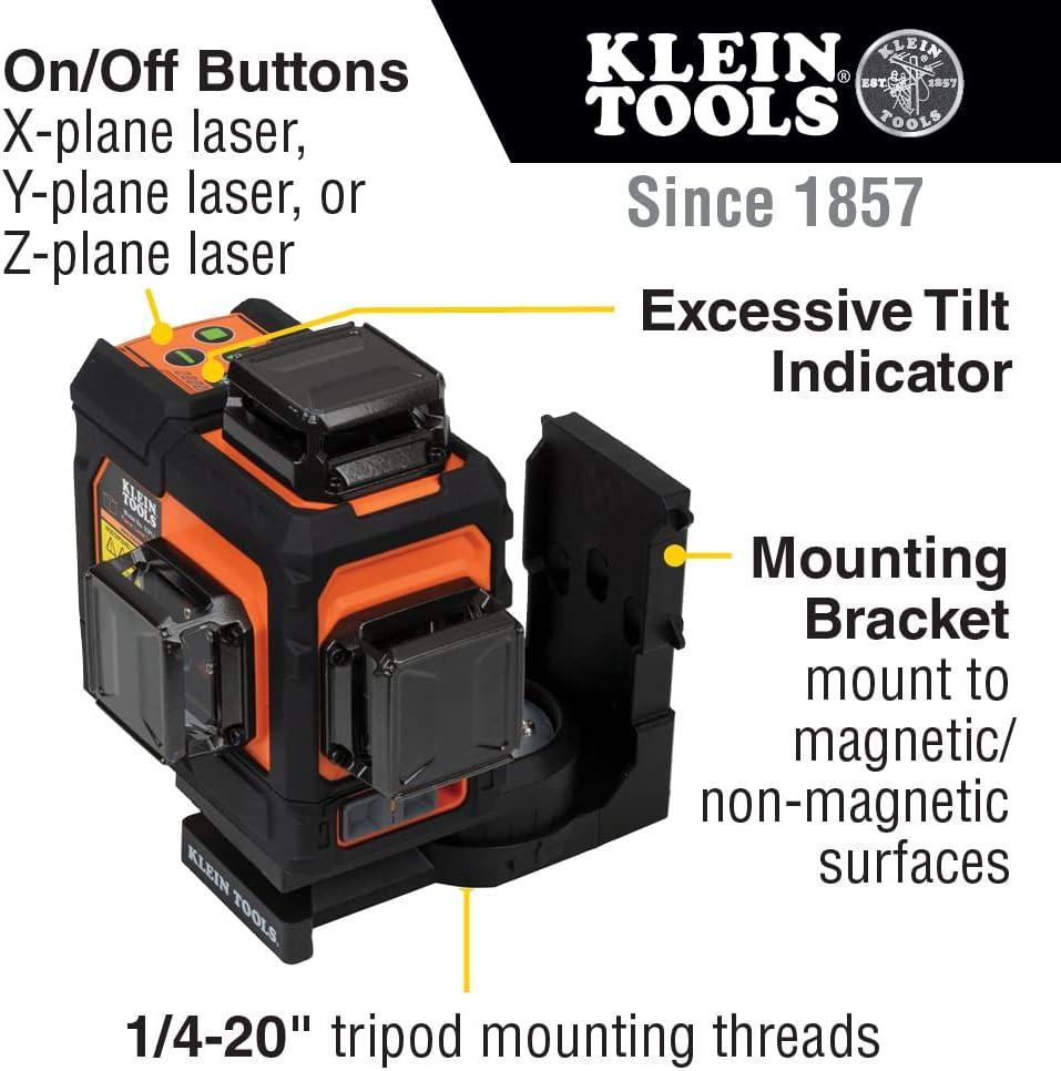 imageKlein Tools 93PLL SelfLeveling Laser Level with Bright Green 3x360Degree Planes Rechargeable Battery Magnetic MountLaser