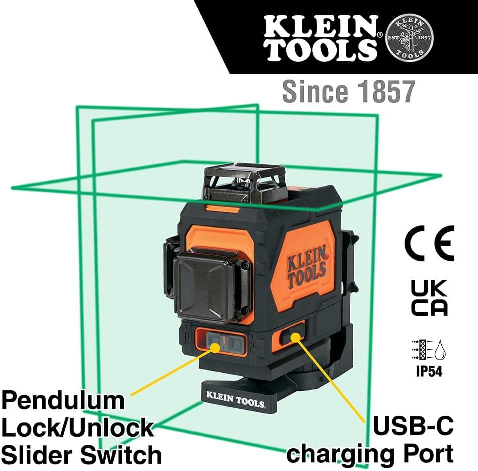 imageKlein Tools 93PLL SelfLeveling Laser Level with Bright Green 3x360Degree Planes Rechargeable Battery Magnetic MountLaser
