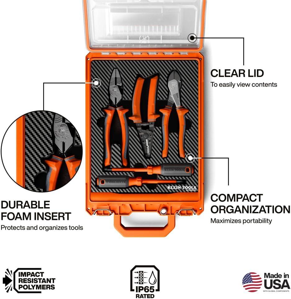 imageKlein Tools 94160MBINS MODbox Insulated Tool Kit 5Piece 1000V Rated Electrician Tools Set with Screwdrivers Wire Stripper Cutters Modular Storage Box