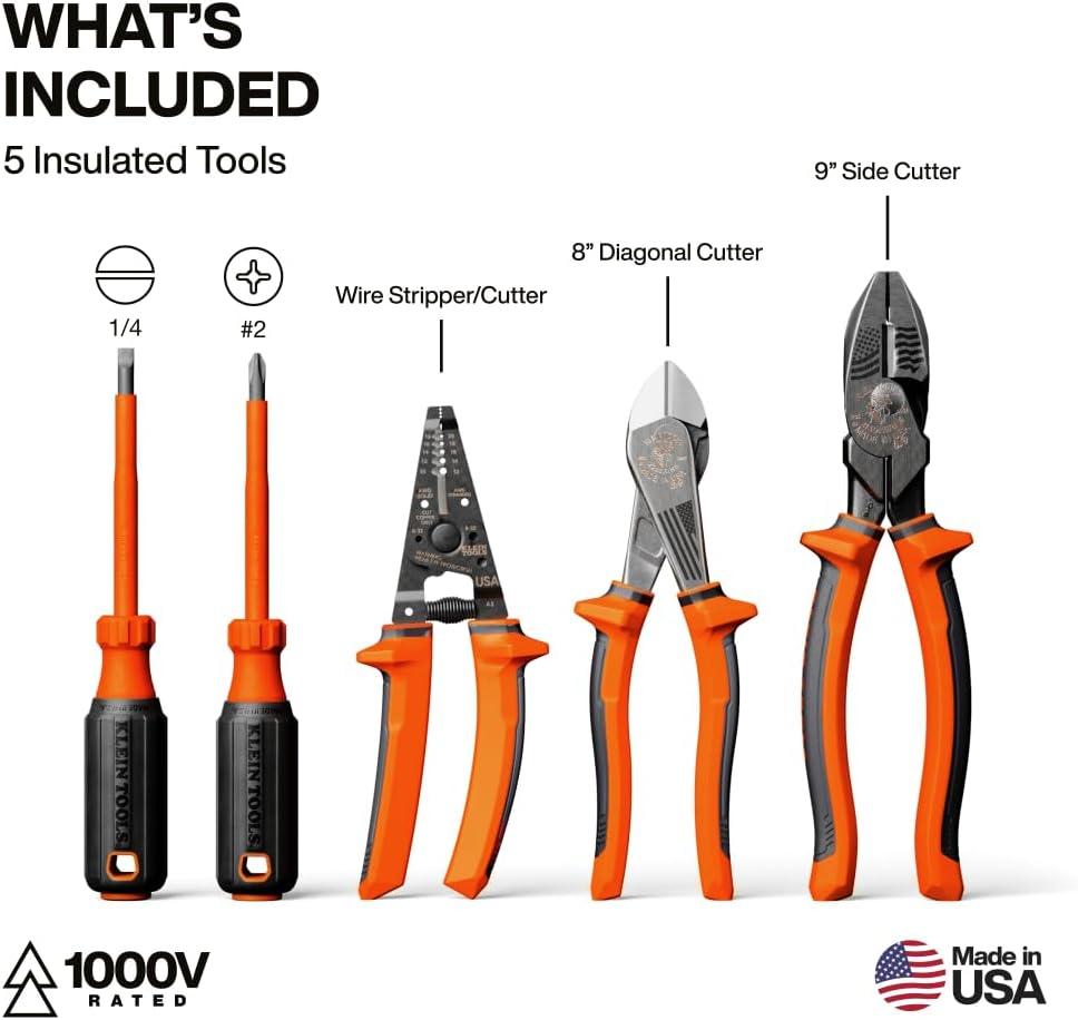 imageKlein Tools 94160MBINS MODbox Insulated Tool Kit 5Piece 1000V Rated Electrician Tools Set with Screwdrivers Wire Stripper Cutters Modular Storage Box