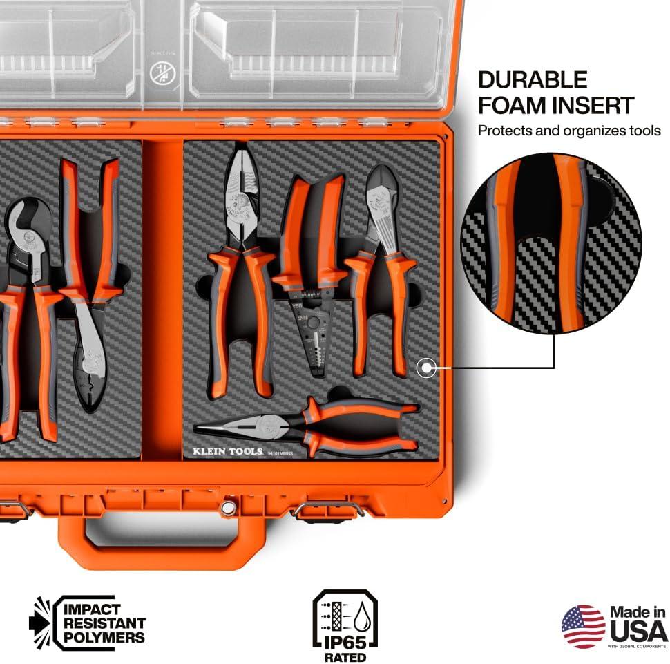 imageKlein Tools 94161MBINS MODbox Insulated Tool Kit 9Piece 1000V Rated Electrician Tools Set with Screwdrivers Pliers Wire Stripper Cutters Modular Storage Box