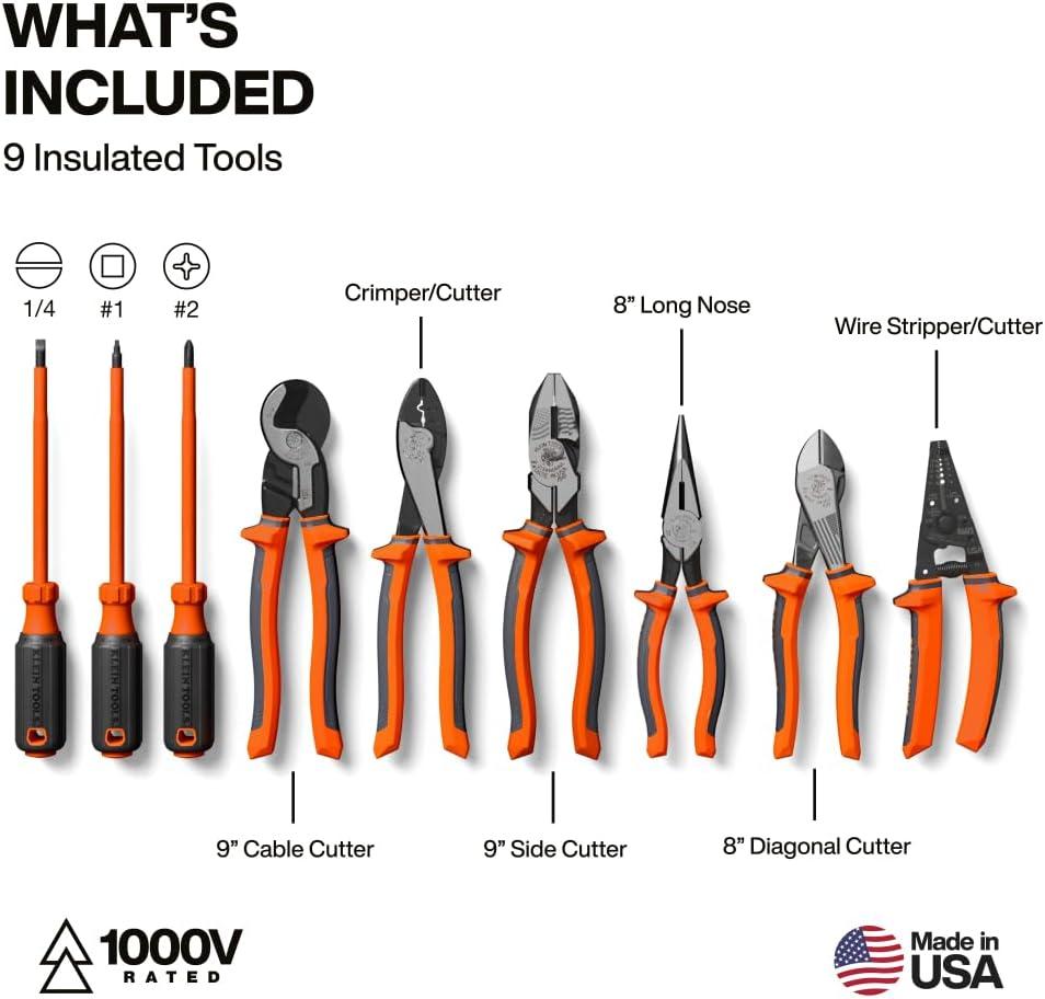 imageKlein Tools 94161MBINS MODbox Insulated Tool Kit 9Piece 1000V Rated Electrician Tools Set with Screwdrivers Pliers Wire Stripper Cutters Modular Storage Box