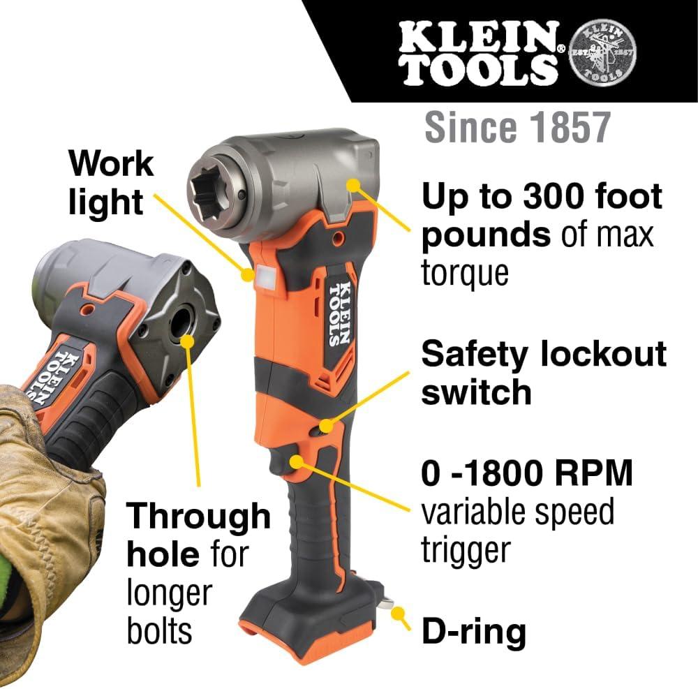imageKlein Tools BAT20LW RightAngle Impact Wrench 300 ftlb Compact Cordless and Battery Operated Tool OnlyTool Only