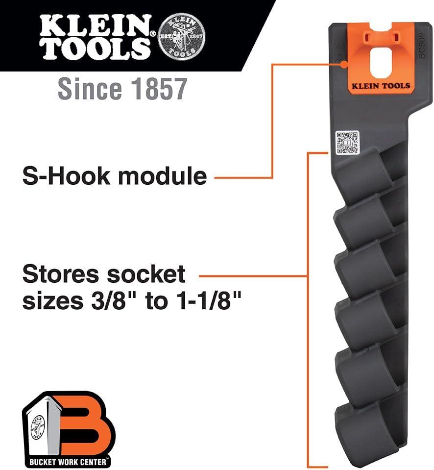 imageKlein Tools BC509S Socket Holder Module Hold 6 Impact Socket Sizes 38Inch to 118Inch Optional SHook Secures Module to Aerial Buckets