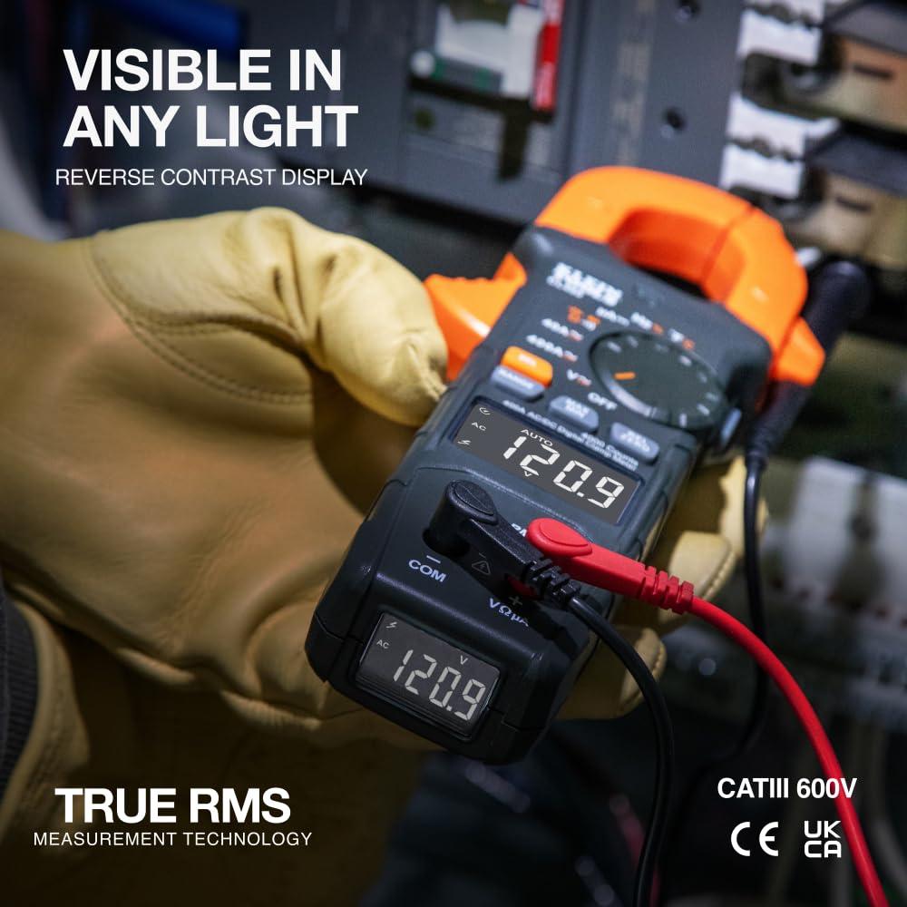 imageKlein Tools CL390 ACDC Digital Clamp Meter AutoRanging 400 Amp NCVT Tester HiViz LCD Display TRMS Continuity Resistance Temperature and MoreDual Display