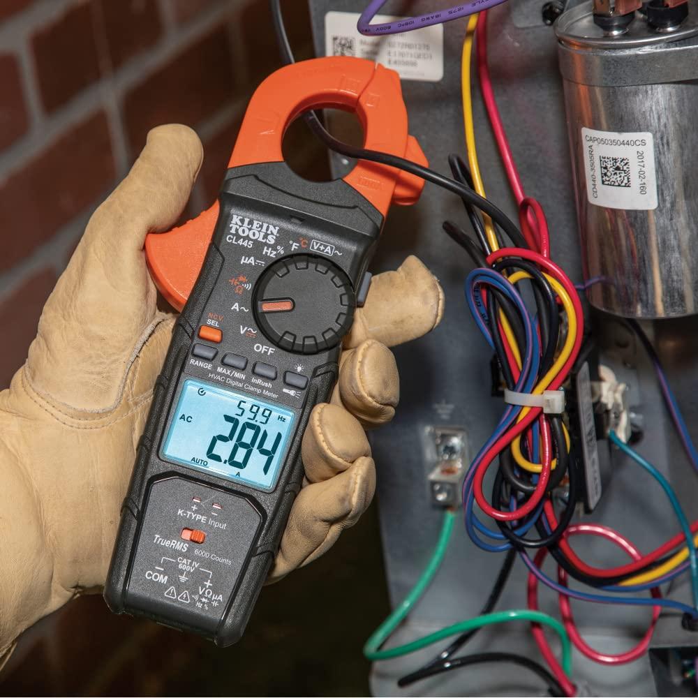 imageKlein Tools CL445 HVAC Clamp Meter AutoRanging TRMS NCVT Measures Voltage Current Temperature Micro Amps InRush and More1 12Inch Jaw