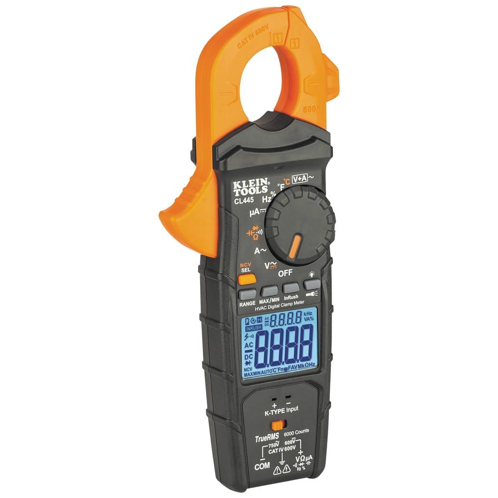 imageKlein Tools CL445 HVAC Clamp Meter AutoRanging TRMS NCVT Measures Voltage Current Temperature Micro Amps InRush and More1 12Inch Jaw