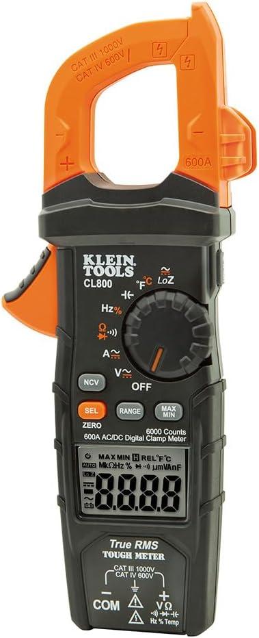 imageKlein Tools CL800 Digital Clamp Meter Auto Ranging TRMS ACDC VoltCurrent LoZ Continuity Frequency Capacitance NCVT Temp More 1000V