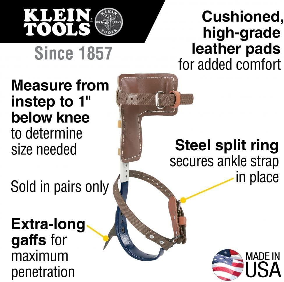 imageKlein Tools CN1907ARL Tree Climber Set with Pole Climbers Leg Irons Climbing Gaffs Climber Pads Straps Gaff Spikes Stirrups15Inch to 19Inch