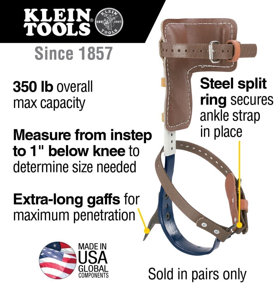 imageKlein Tools CN1907ARL Tree Climber Set with Pole Climbers Leg Irons Climbing Gaffs Climber Pads Straps Gaff Spikes Stirrups17Inch to 21Inch