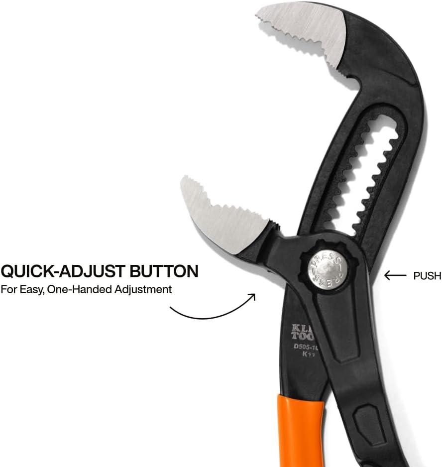 imageKlein Tools D5052BKIT 2Piece QuickAdjust Klaw Pump Pliers Set 7Inch and 10Inch Compact Design with VJaw and Hardened Teeth for Maximum Torque10Inch