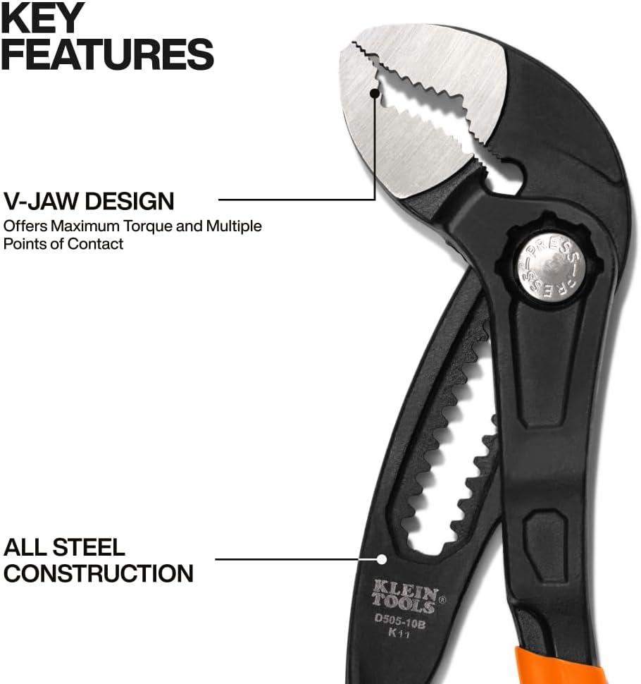imageKlein Tools D5052BKIT 2Piece QuickAdjust Klaw Pump Pliers Set 7Inch and 10Inch Compact Design with VJaw and Hardened Teeth for Maximum Torque10Inch