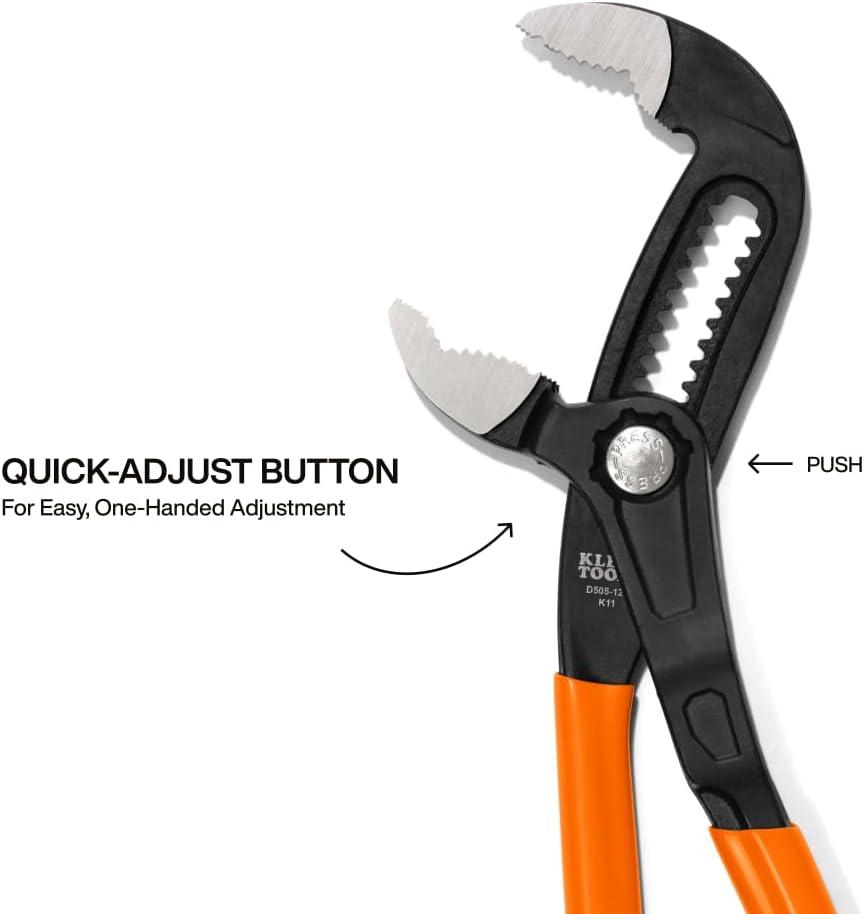 imageKlein Tools D5052BKIT 2Piece QuickAdjust Klaw Pump Pliers Set 7Inch and 10Inch Compact Design with VJaw and Hardened Teeth for Maximum Torque12Inch