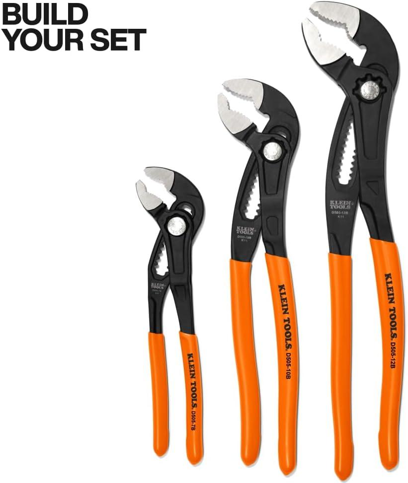 imageKlein Tools D5052BKIT 2Piece QuickAdjust Klaw Pump Pliers Set 7Inch and 10Inch Compact Design with VJaw and Hardened Teeth for Maximum Torque12Inch