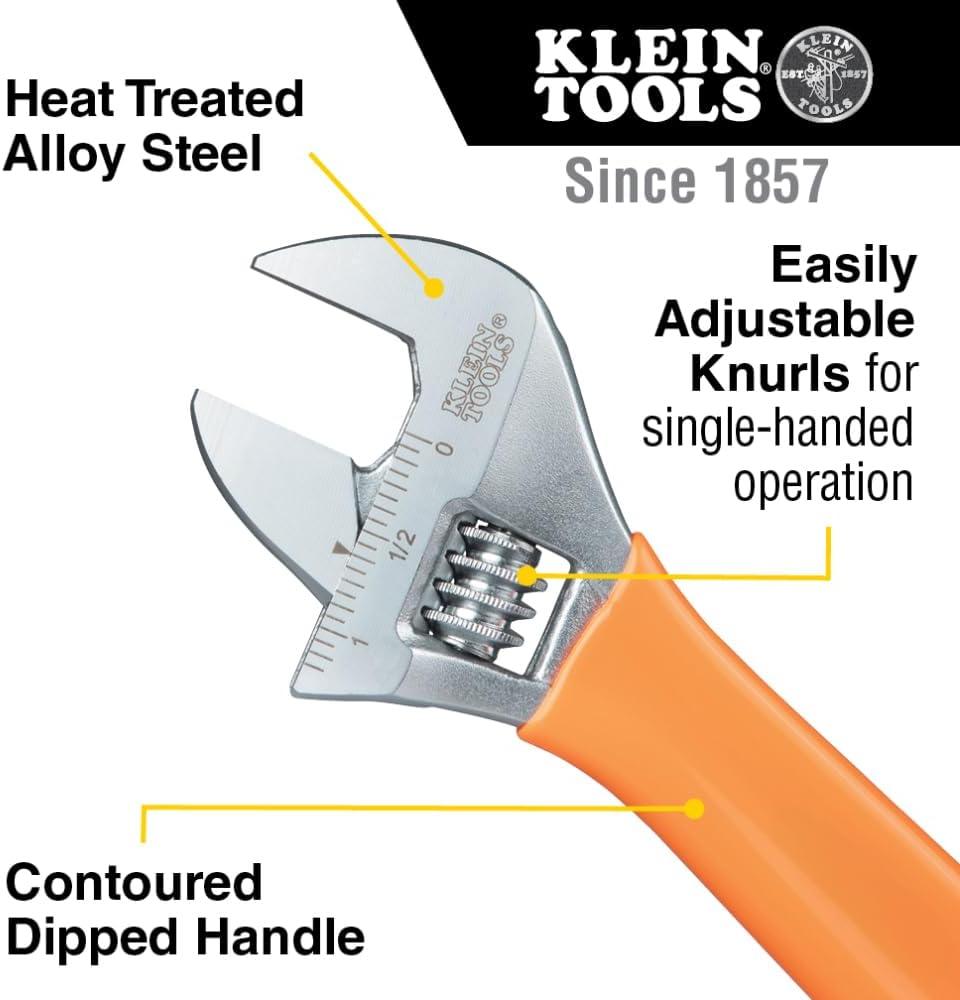 imageKlein Tools D5074 Adjustable Wrench Set Extra Capacity 6Inch 8Inch 10Inch 12Inch Forged Alloy Steel Metric and SAE 4Piece8Inch