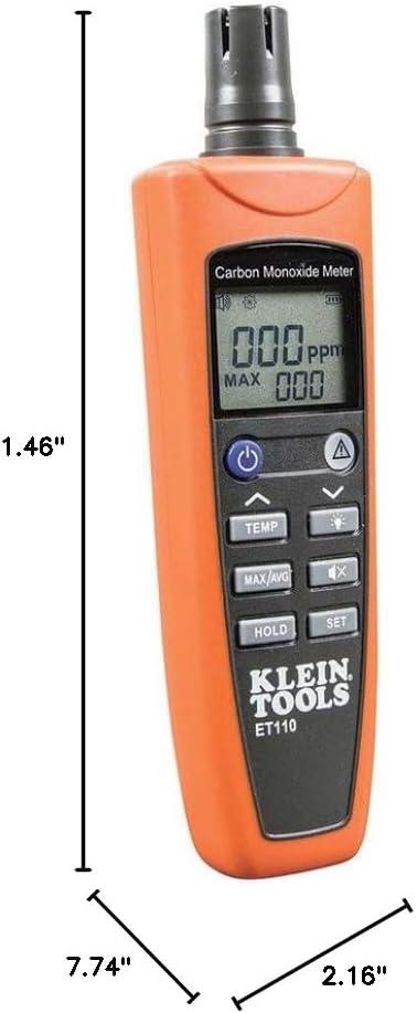 imageKlein Tools ET110 CO Meter Carbon Monoxide Tester and Detector with Exposure Limit Alarm 4 x AAA Batteries and Carry Pouch Included
